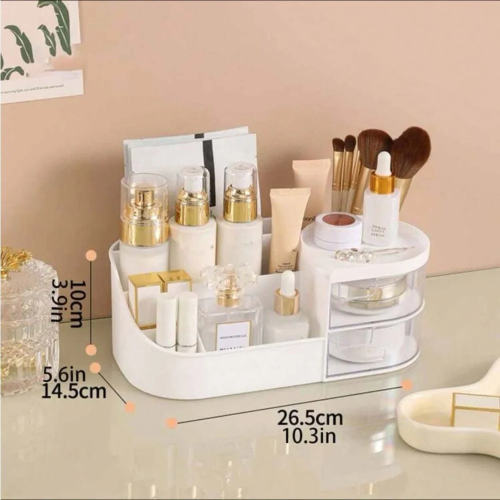 White and Clear Bathroom Countertop Organizer with Drawer Compartments & Slots